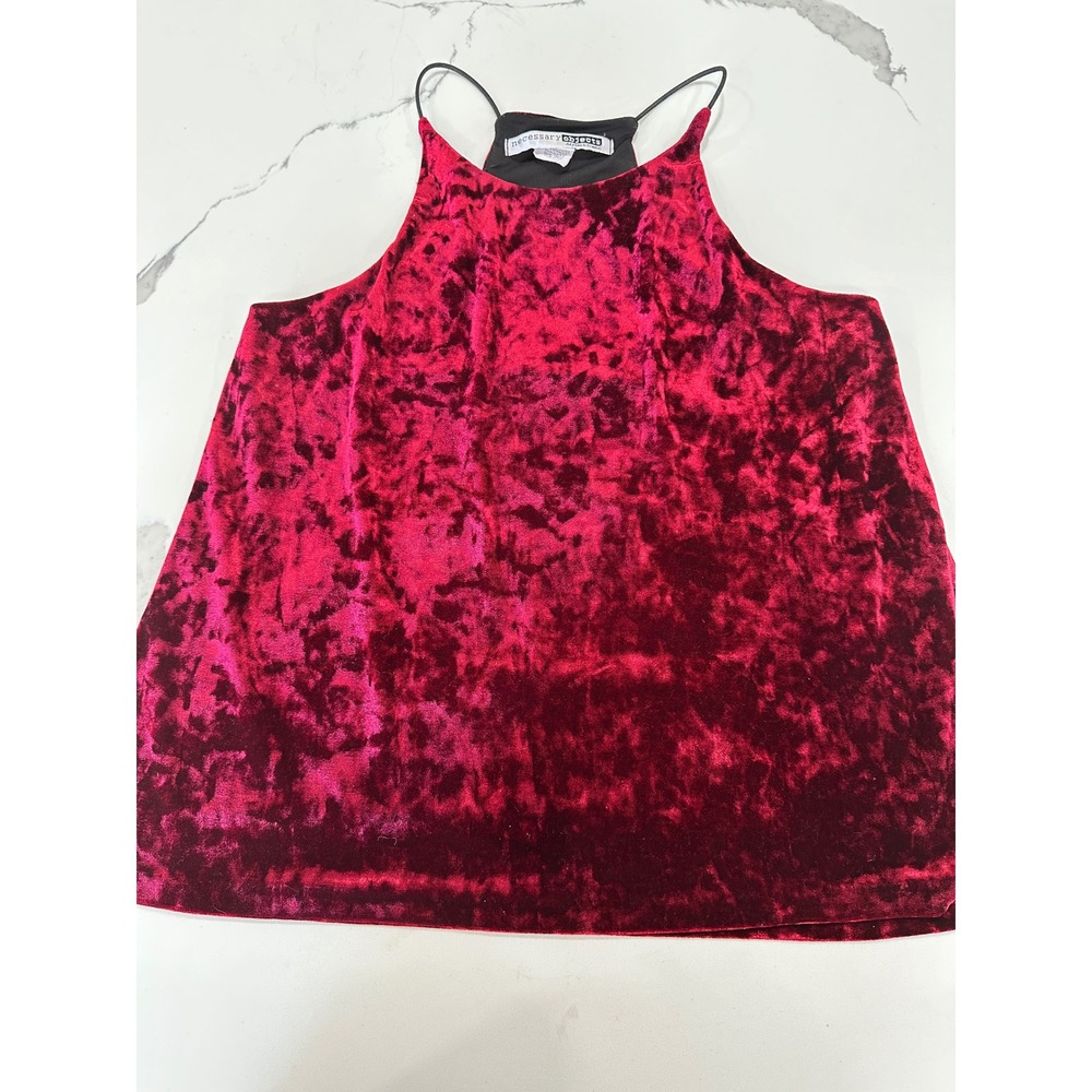 Necessary Objects Velvet Cami Top Red Halter Neck Spaghetti Strap Women's M
